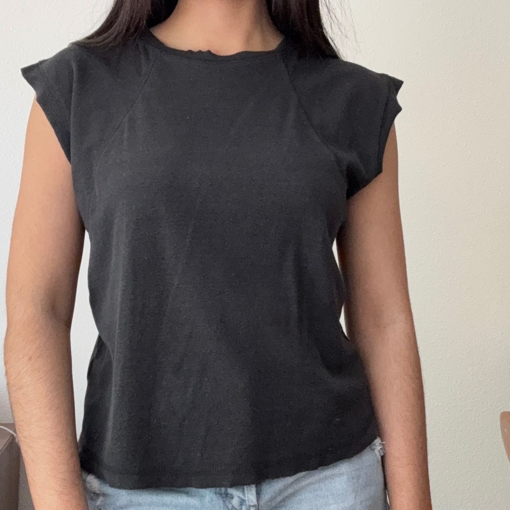Treasure & Bond Womens Black Muscle Tee Cap Sleeve Crew Neck Relaxed Top Size M - Picture 2 of 7